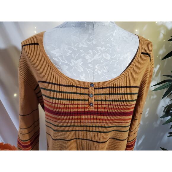 Vtg St Johns Bay Y2K Striped Ribbed Shell Button Henley Sweater Size XL Retro - Picture 5 of 10